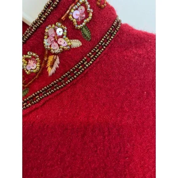 TALBOTS WOMEN'S RED BOILED WOOL BEADED JACKET SZ S
